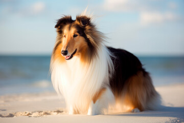 border collie dog on the beach, funny dog portrait, generativeai - obrazy, fototapety, plakaty