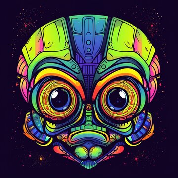 Monster alien robotic face illustrations design, generative ai