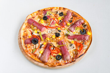 Delicious mixed pizza with rich content. Menu concept of choice and diversity. Karisik pizza