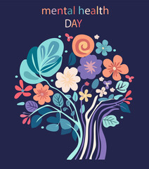 International Mental Health Day is a day devoted to increasing understanding of mental health concerns. Mental disorders can influence an individuals feelings, thinking, actions. Vector Illustration.