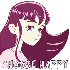 portrait of a girl, vector graphic design for t-shirt, anime girl illustrate,on with slogan