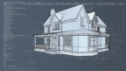 Cad 3d rendering of a a house on the computer, mockup of house design in 3d, cad drafting in revit or autocad, AI - obrazy, fototapety, plakaty