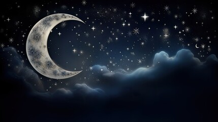 Naklejka na ściany i meble Moon and stars in the clouds, stary night concept, AI