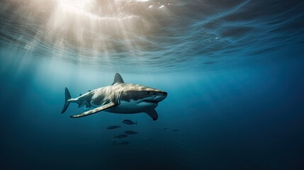 Naklejka premium Great white shark underwater, shark in the ocean, AI