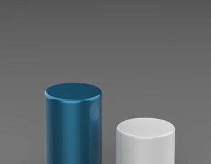 cylinder pedestal podium display blue chrome color background silver tech e-commerce product close up