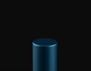 cylinder pedestal podium display blue in dark background silver tech e-commerce product close up