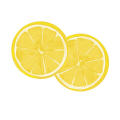 Limón partido en rodajas. Dos rodajas de fruta de limón. Fruta tropical amarilla. Cítrico. Ilustración sin fondo. 