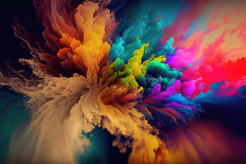 Dust color powder exploding on black background abstract art . Admirable Generative AI image .