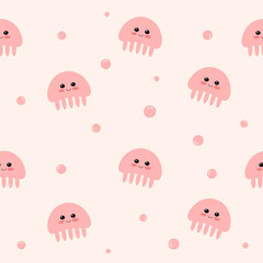 Seamless pattern cute pink octopus vector
