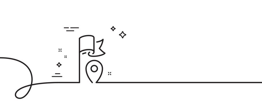 recommend clip art: Flag location line icon. Continuous one line with curl. Goal success sign. Leadership symbol. Flag single outline ribbon. Loop curve pattern. Vector