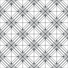 Vector seamless geometric grid pattern. Ornamental black and white design. Repeatable monochrome background.
