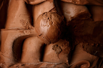 A scoop of chocolate ice cream close-up
