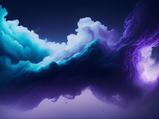 Abstract art background with free space featuring a mysterious stormy sky, a blue-purple glowing fog cloud wave, mist texture, color smoke, and paint water blend.