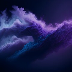 Abstract art background with free space featuring a mysterious stormy sky, a blue-purple glowing fog cloud wave, mist texture, color smoke, and paint water blend.
