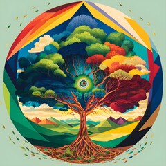 Concept of a colorful tree standing for life