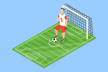 3D Isometric Flat Vector Conceptual Illustration of Goalkeeper, Soccer or Football Player