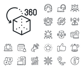 VR simulation sign. Place location, technology and smart speaker outline icons. Augmented reality line icon. 3d cube symbol. Augmented reality line sign. Influencer, brand ambassador icon. Vector