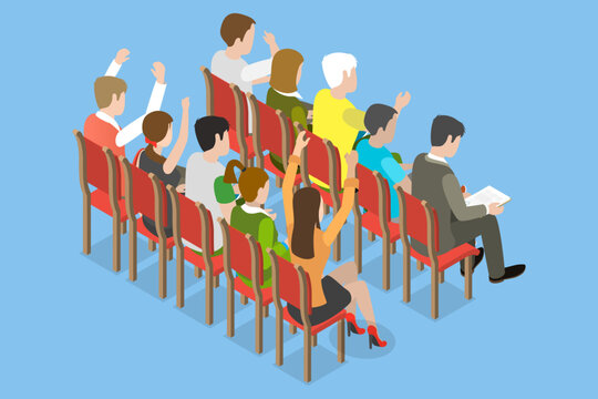 3D Isometric Flat Vector Conceptual Illustration of Conference, Audience Back View