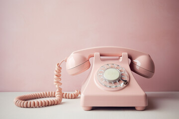 Pink retro telephone. AI generated image.