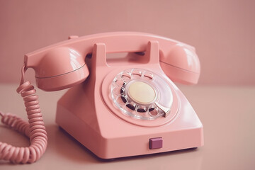 Pink retro telephone. AI generated image.