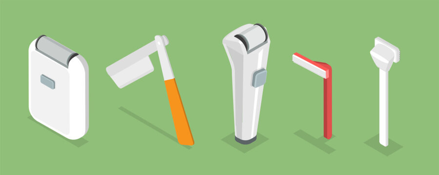 3D Isometric Flat Vector Set of Shaving Products, Daily Razor-blade Bathroom Accessories