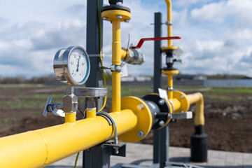 Oil or gas industry. Fuel distribution system. Gas control equipment. Natural gas supplies. Yellow...
