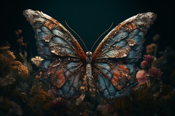 Fototapeta na wymiar Floral butterfly created with ornamental abstract forms. Generative AI