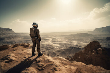 Fototapeta premium Astronaut overlooking the view mars. Generative AI.