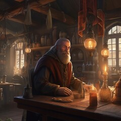 Innkeeper in his Inn or Tavern Medieval Fantasy RPG Character Illustration [Generative AI]