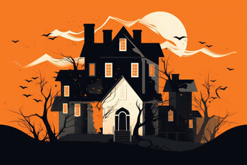halloween background with haunted house. Generative AI.