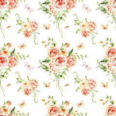 Watercolor seamless pattern of minimalistic field wild flowers, floral print in png. Hand painted summer meadow flowers. Botanical digital paper.