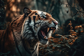 Tiger roaring. Generative AI.