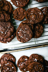 Chocolate Sea Salt Cookies on Cooling Rack