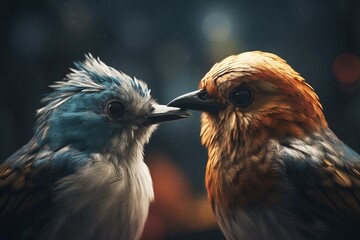 Illustration of two birds asking about confidence. Generative AI