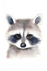 Obraz premium watercolor cute racoon with big eyes. vector illustration of woodland animal. nursery art. wall art. isolated on white background. generative ai