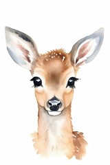 Fototapeta na wymiar Watercolor cute deer with big eyes. Vector Illustration of woodland animal. Nursery Art. Wall art. Isolated on white background. Generative AI