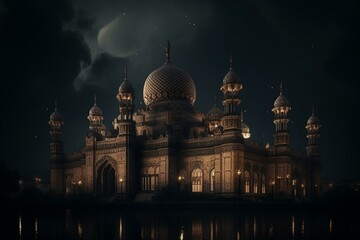 Fototapeta na wymiar Dark backdrops showcase mosques. Generative AI