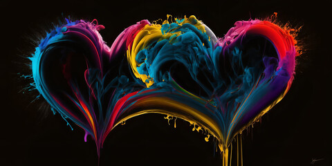 A colorful heart shaped object on a black background
