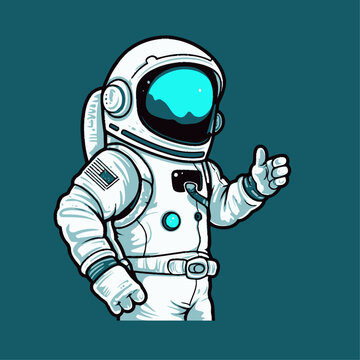 Astronaut waving peace hand cartoon vector icon illustration Science and technology icons isolated