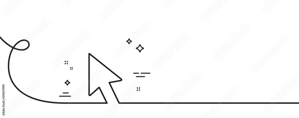 Poster mouse cursor line icon. continuous one line with curl. click action sign. arrow pointer symbol. curs