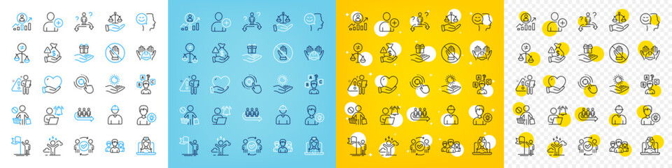 Vector icons set of Seo target, Corrupt and Sun protection line icons pack for web with Add user, Person idea, Justice scales outline icon. Telemedicine, Stop shopping. Vector