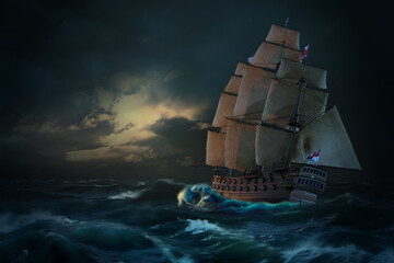 Galleon ship in the stormy ocean © Vlastimil Šesták
