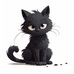 Obraz premium Adorable and Hilarious Black Cat Cartoon on White Background, Generative AI