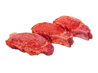 Pork rib in marinade juicy piece of meat on white background