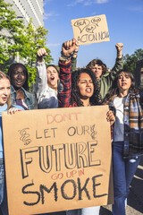 Young Women Leading a Protest to human rights- Group of students screaming during civil...