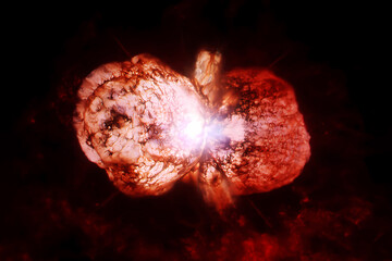A bright red galaxy in space. Elements of this image furnished NASA.
