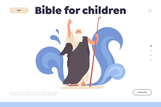Landing page design template for website offering interesting stories from Bible for children