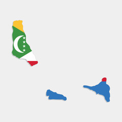 comoros map with flag on gray background