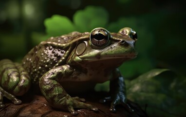 Fototapeta premium A frog or toad sits in a jungle background rainforest frog Generative AI