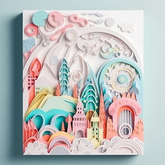 beautiful postcard in papercut style, pastel colors, holiday, greetings, decor, decoration, abstract, art, generative ai